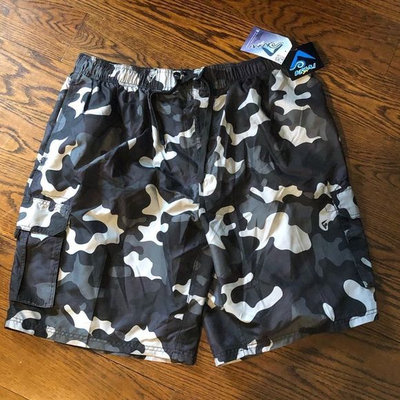 KANU SURF Mens Black Grey Camouflage Lined Swim Trunks Sz 3X NWT - Picture 3 of 6